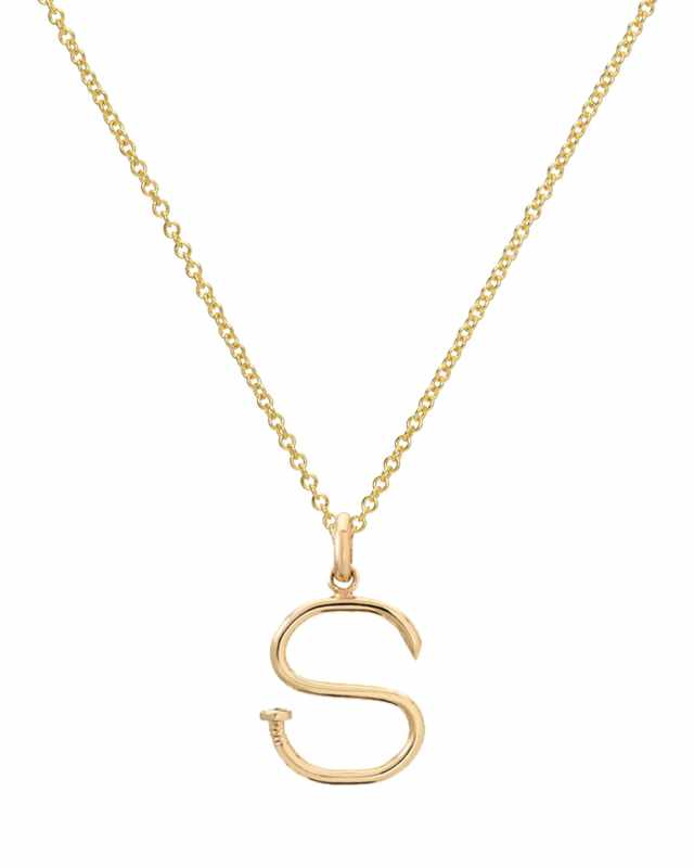 14k Gold Small Nail Initial Necklace